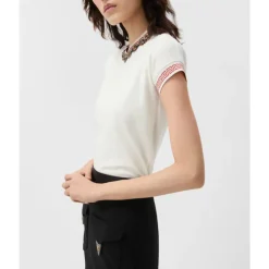Bawełniany T-shirt z dżerseju z rozciągliwego materiału z żakardem