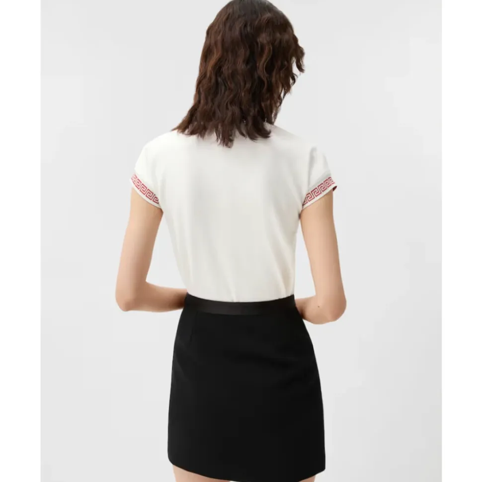 Bawełniany T-shirt z dżerseju z rozciągliwego materiału z żakardem