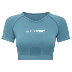 Bezszwowy Krótki T-shirt z Dekoltem V i Logo SS