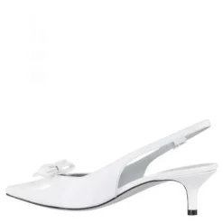 Białe skórzane czółenka Slingback