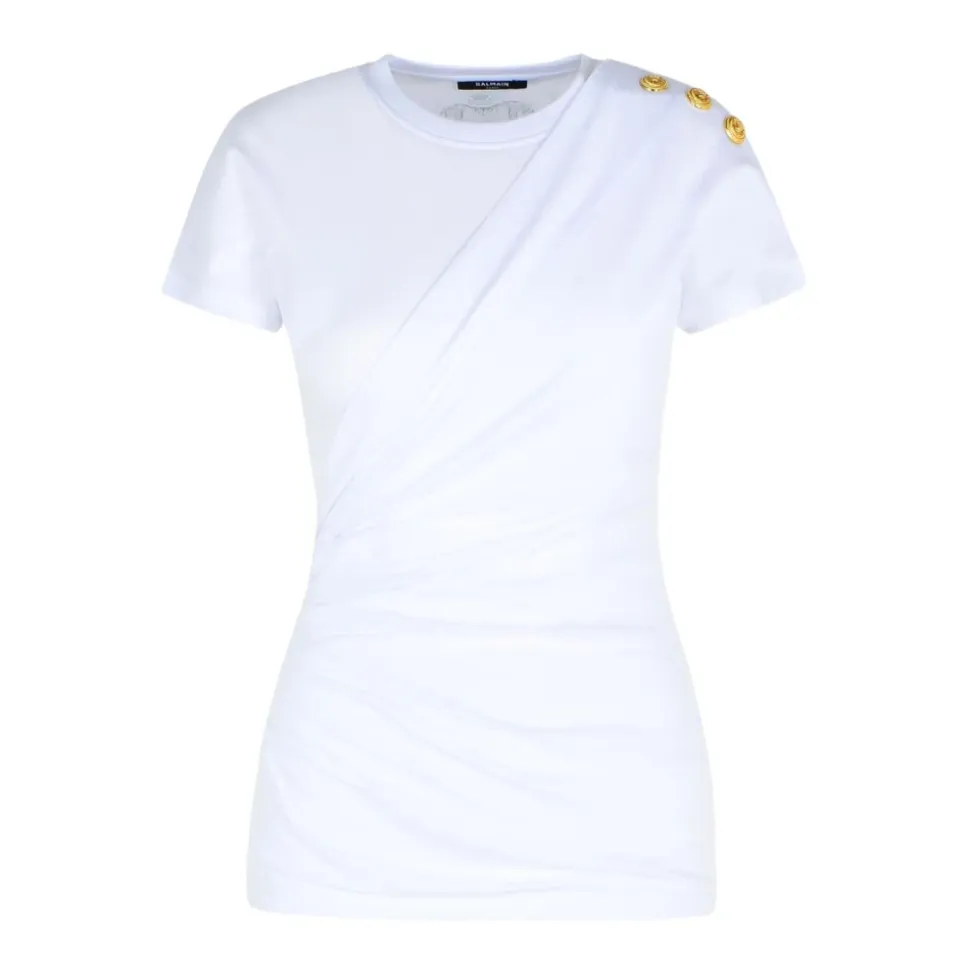 Białe T-shirty i Pola z guzikami na ramionach