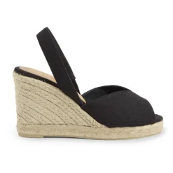 Brisa - sandały z bawełny z 9 cm koturnem.