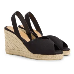 Brisa - sandały z bawełny z 9 cm koturnem.