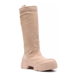 Brązowe skórzane casualowe długie buty