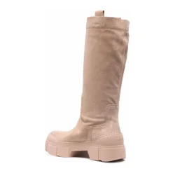 Brązowe skórzane casualowe długie buty