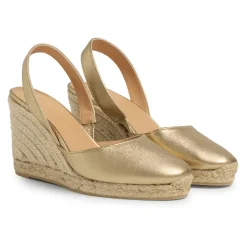 Carissa metaliczne espadryle z otwartym piętą i koturnem 9 cm.