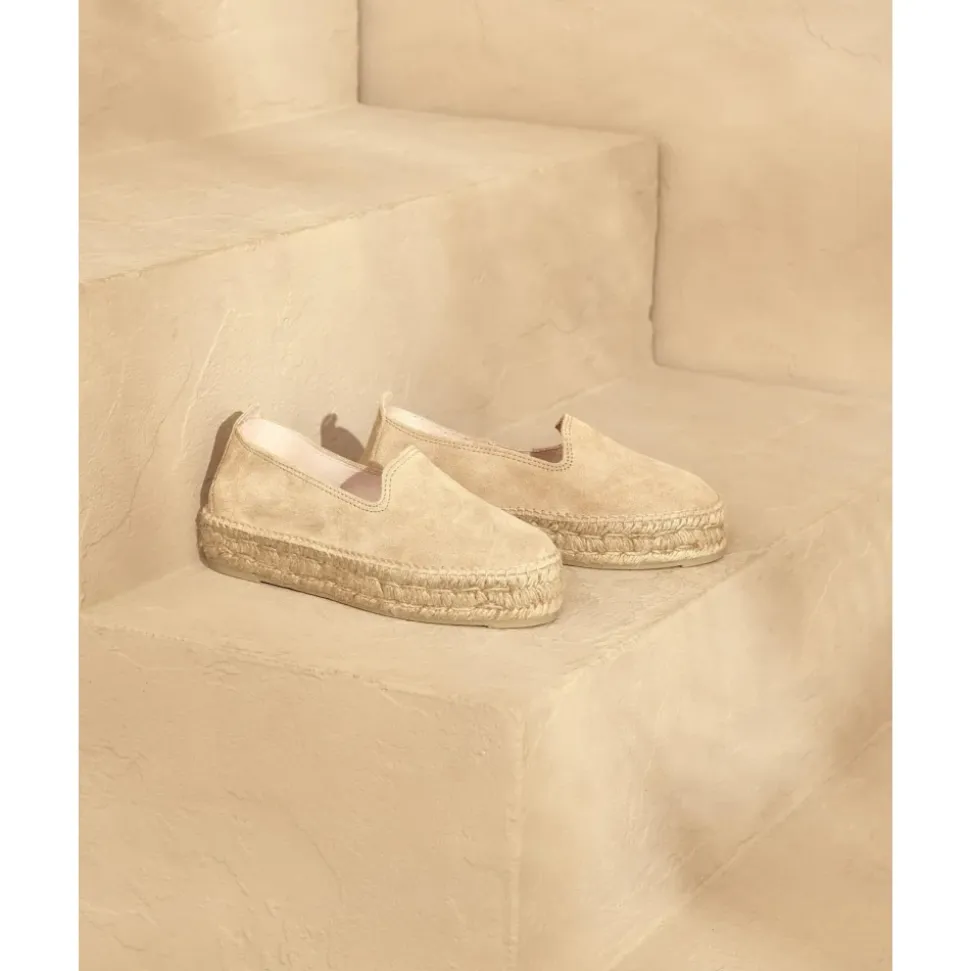 Champagne Beige Espadryle Platformowe Sandały