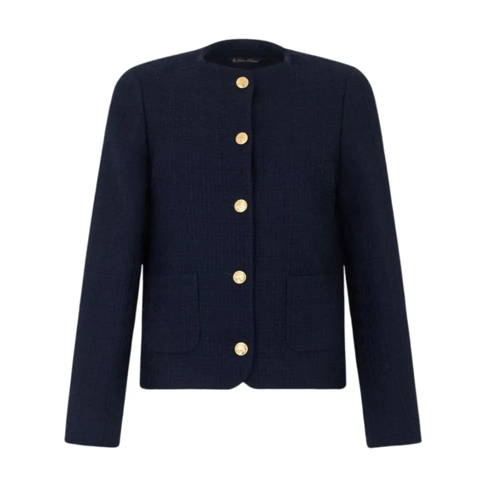 Collarless Gold Buttons Wool Jacket