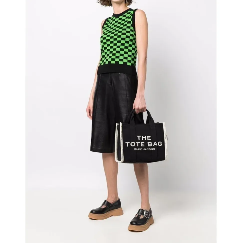 Czarna Torebka Shopper Jacquard Medium