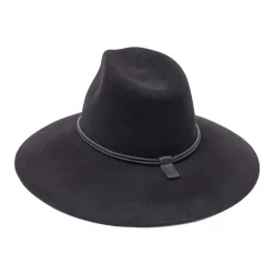 Czarna wełniana fedora z skórzanym sznurkiem