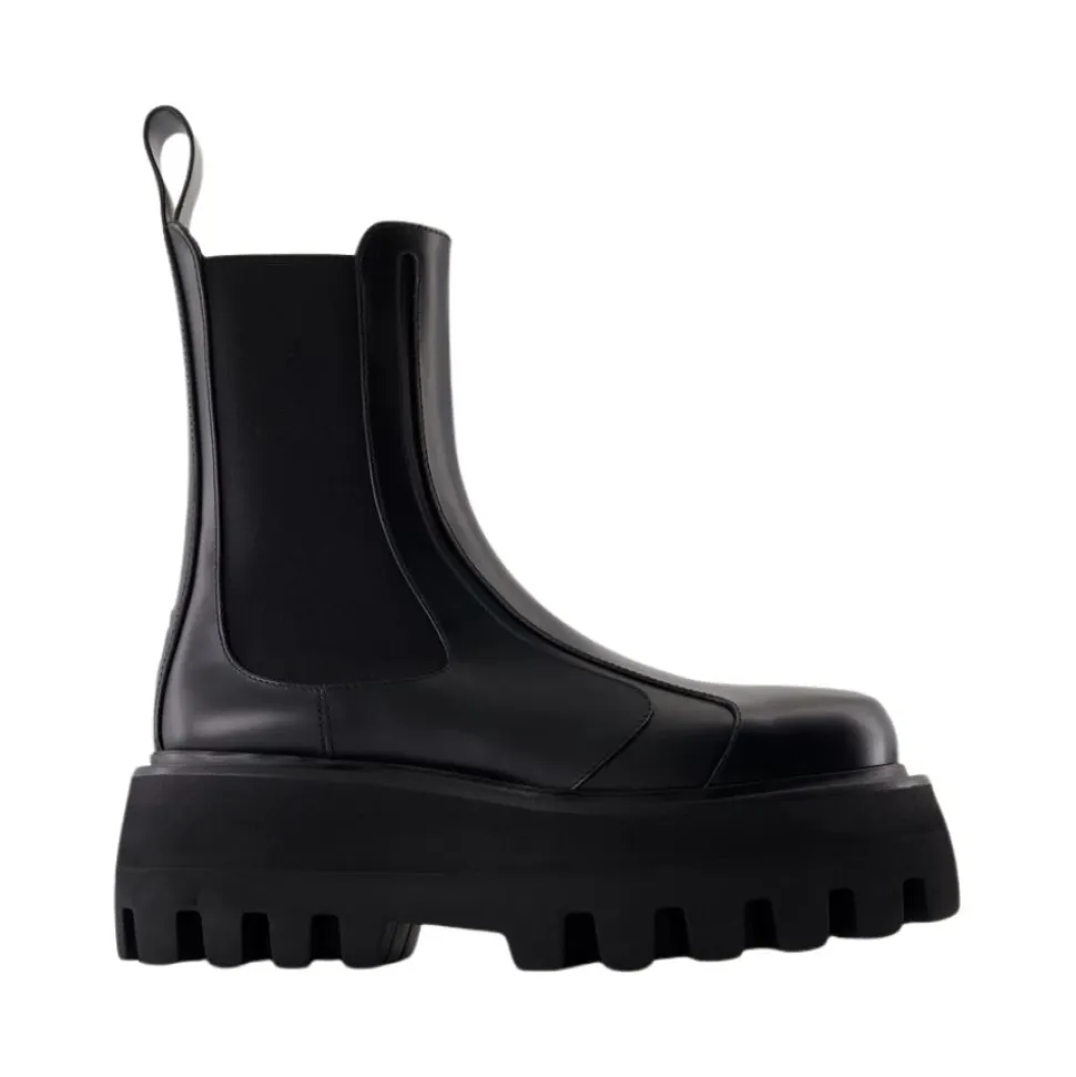 Czarne Skórzane Kalosze Slip-On