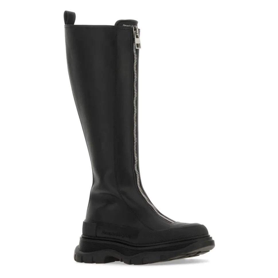 Czarne skórzane Kozaki Zip Tread Slick
