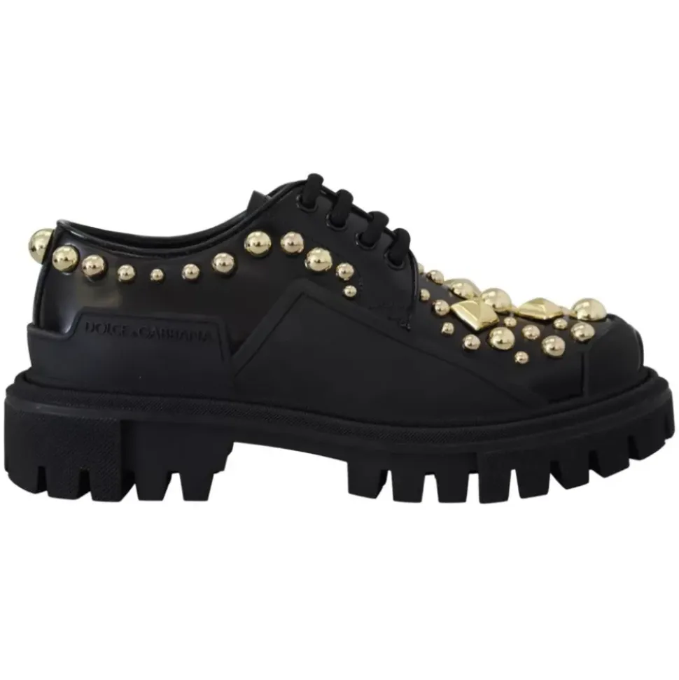 Czarne skórzane trekkingowe buty Derby