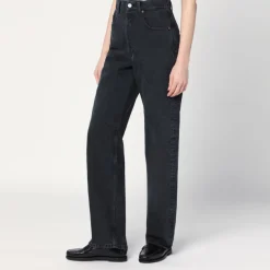 Czarne Straight Jeansy dla Kobiet