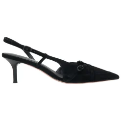 Czarne Velour Slingbacki Z Niskim Obcasem Dla Kobiet