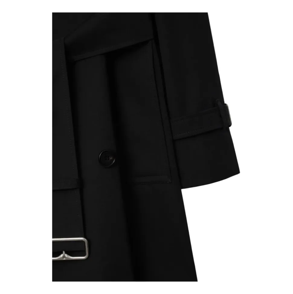 Czarny bawełniany trencz w kratę