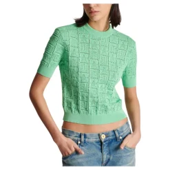 Dzianinowy sweter z ażurowym monogramem