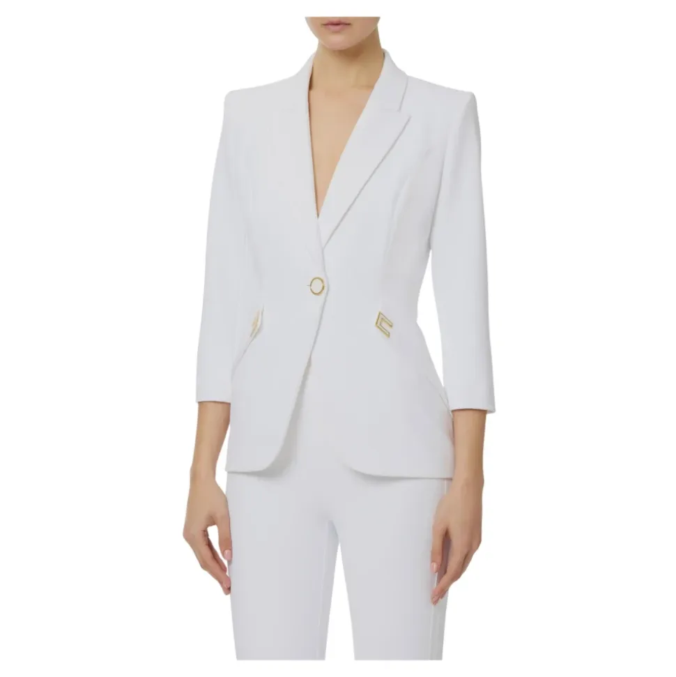 Giacca in doppio crêpe stretch con dettagli logo