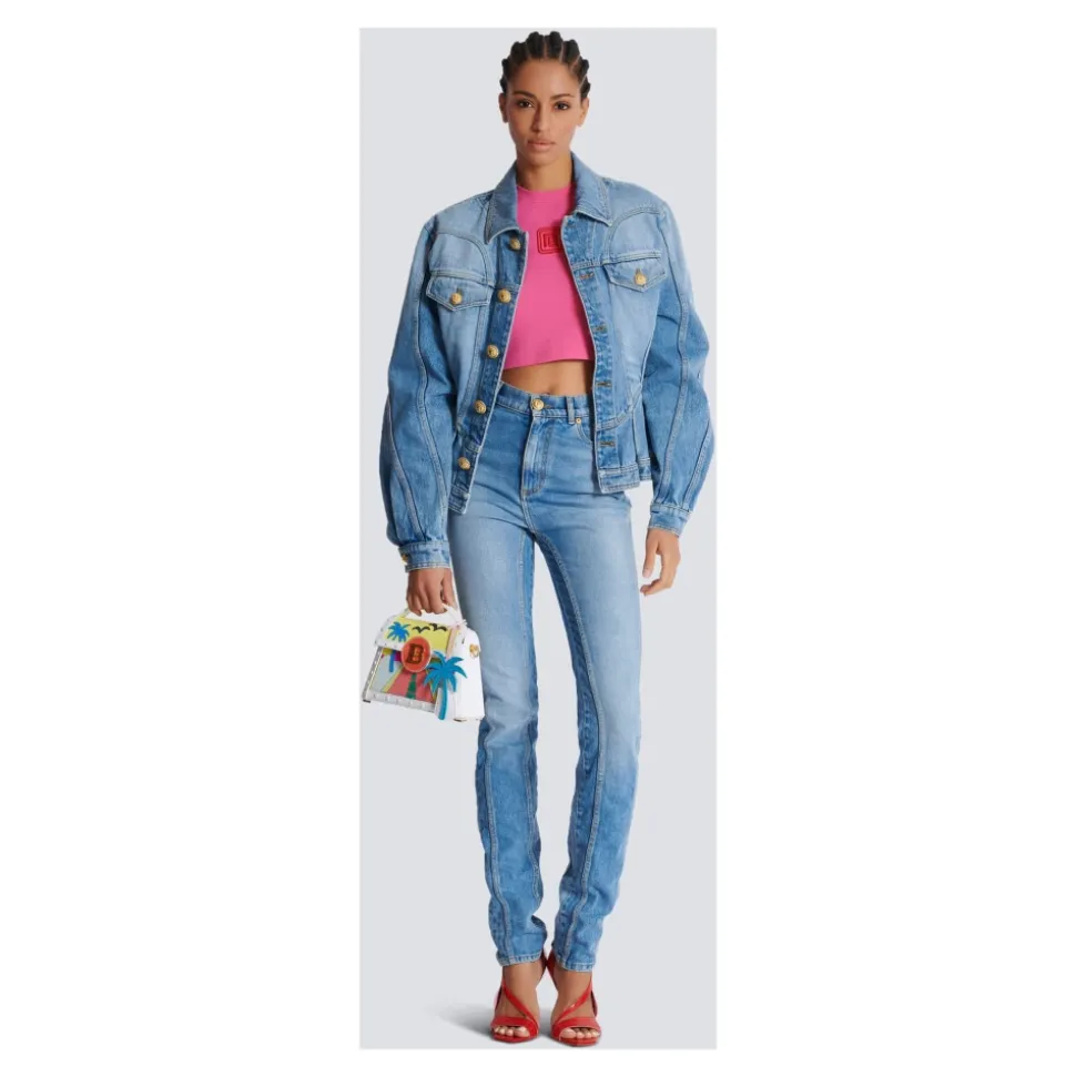 Jasnoniebieskie dżinsy slim-fit z denimu