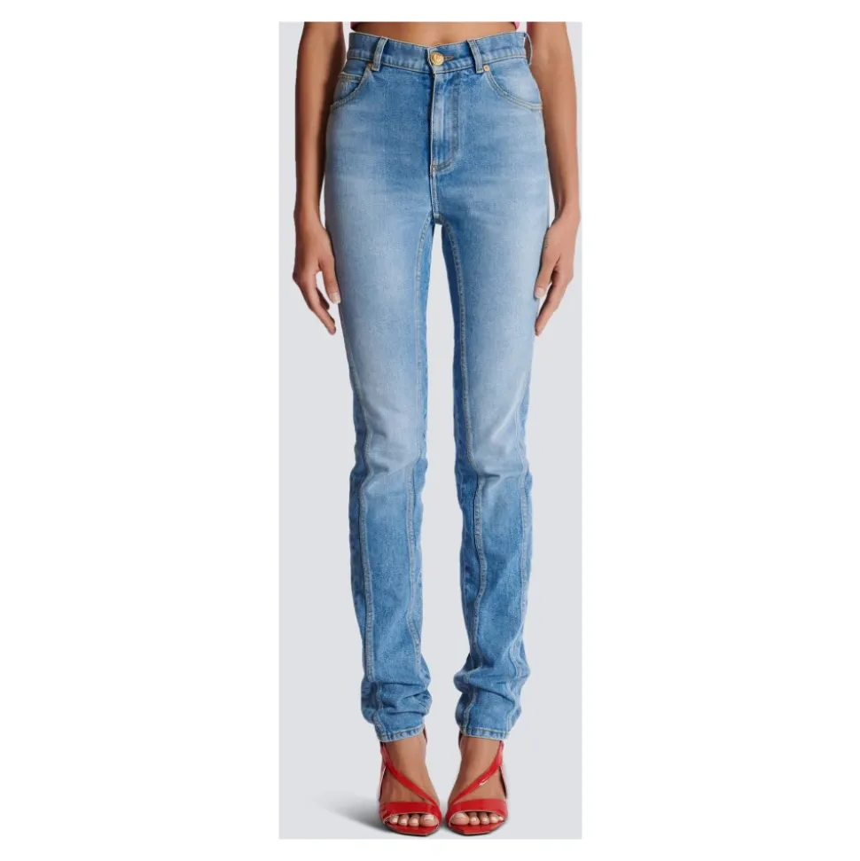 Jasnoniebieskie dżinsy slim-fit z denimu