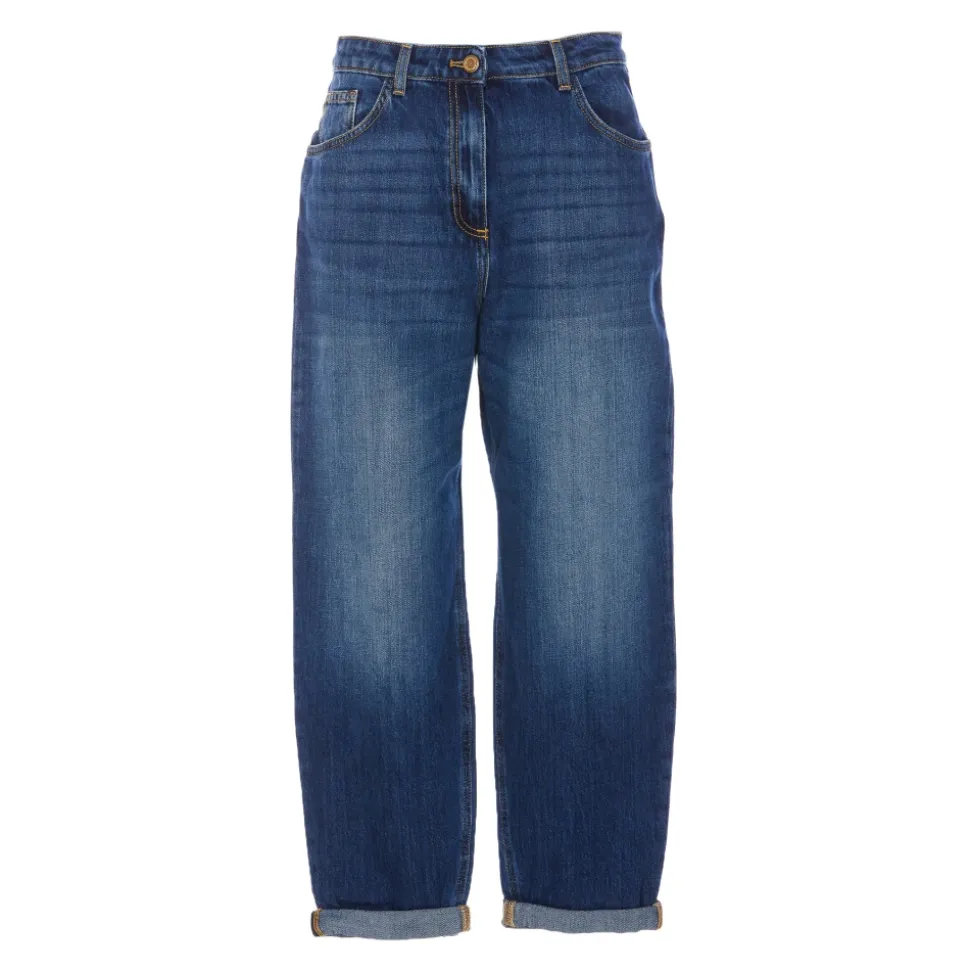 Jeansy Denim z Zapięciem na Guziki z Przodu