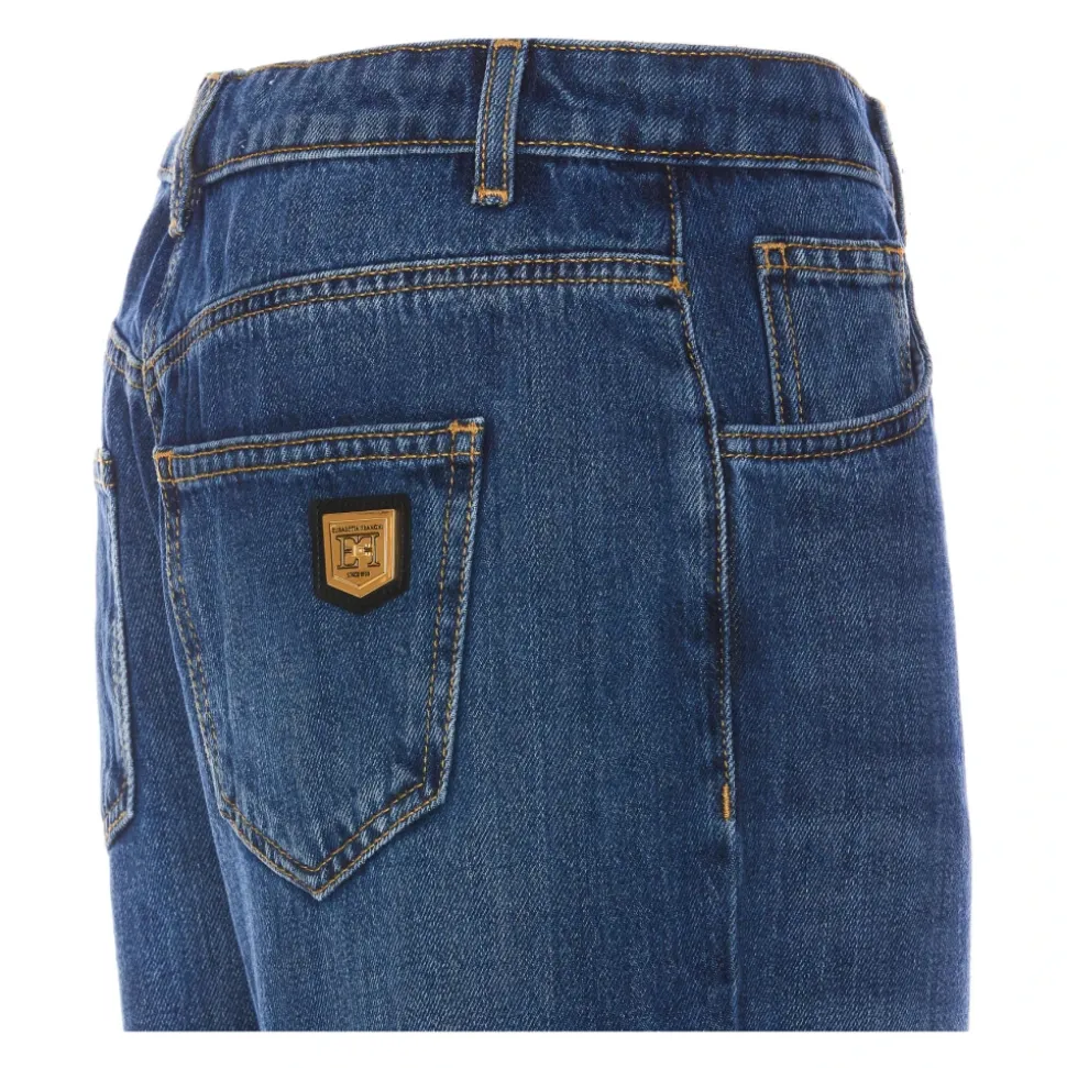 Jeansy Denim z Zapięciem na Guziki z Przodu