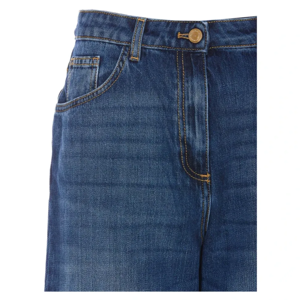 Jeansy Denim z Zapięciem na Guziki z Przodu