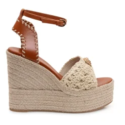Klinowe espadryle na platformie skórzane 120