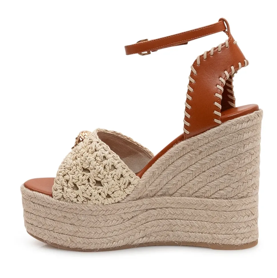 Klinowe espadryle na platformie skórzane 120