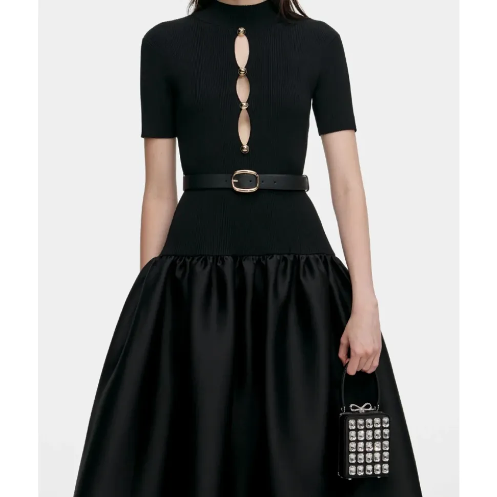 Knit Taffeta Midi Dress