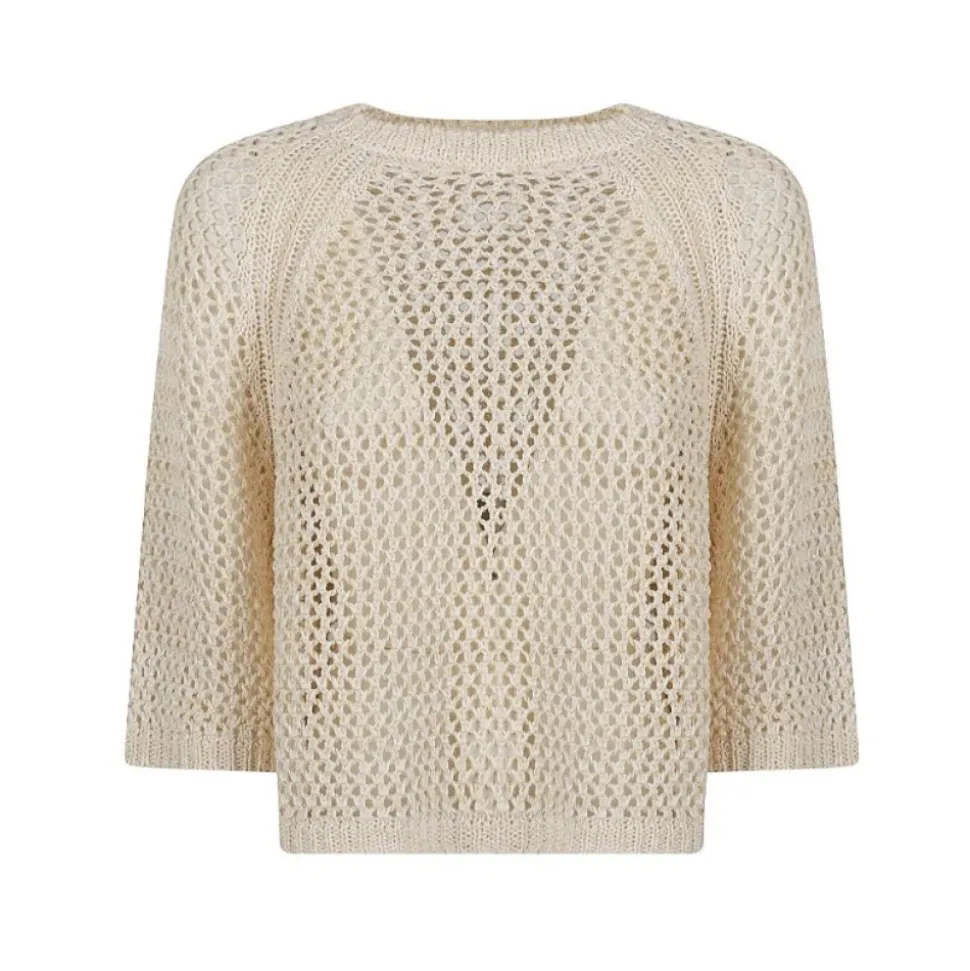 Krótki sweter z bawełny szydełkowej