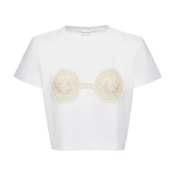 Krótki T-Shirt z Wstawką Szydełkową