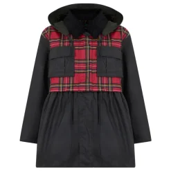 Kurtka woskowana z baskinką w kratę tartan