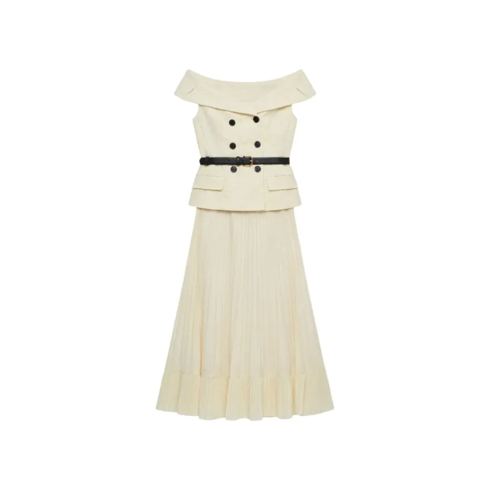 Lace-Detail Button-Front Midi Dress
