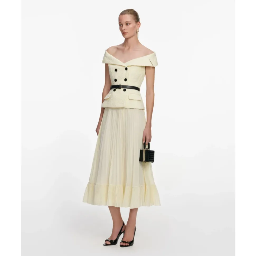 Lace-Detail Button-Front Midi Dress
