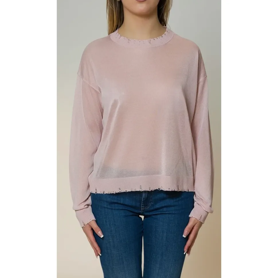 Maglia girocollo manica lunga damage lurex