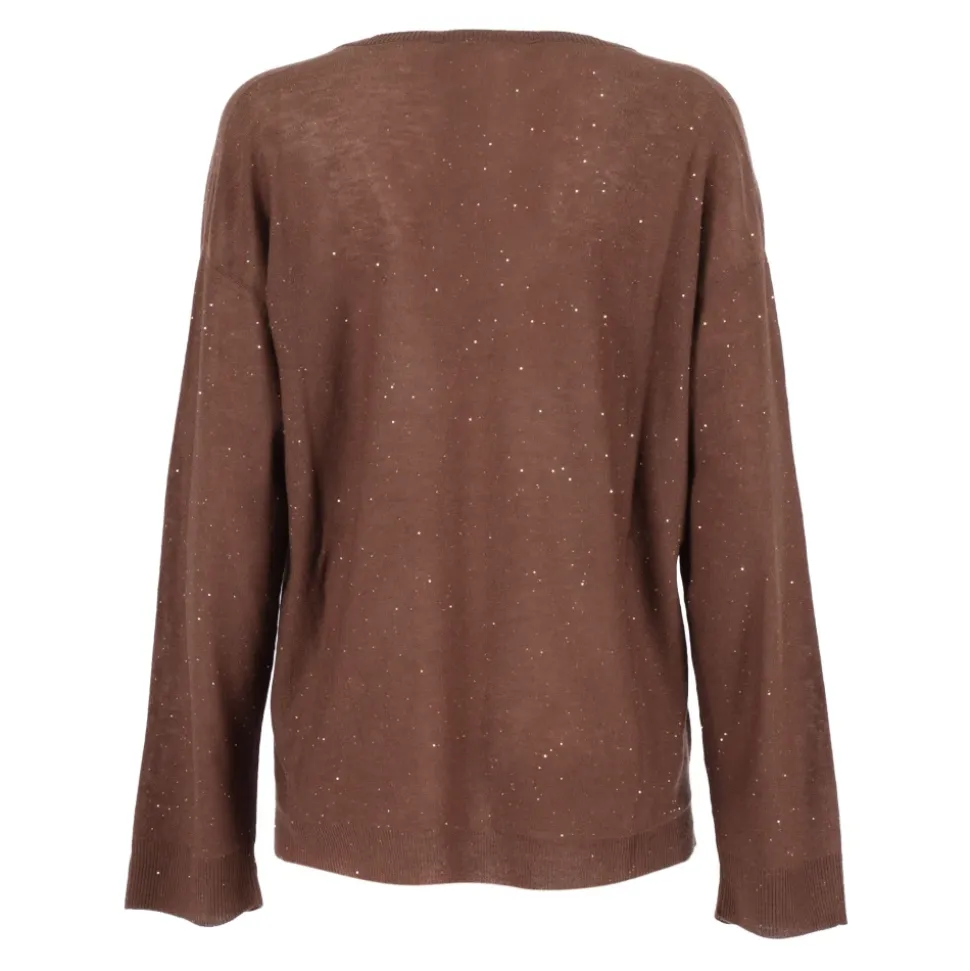 Maglia scollo V manica 3/4 in lana con paillettes