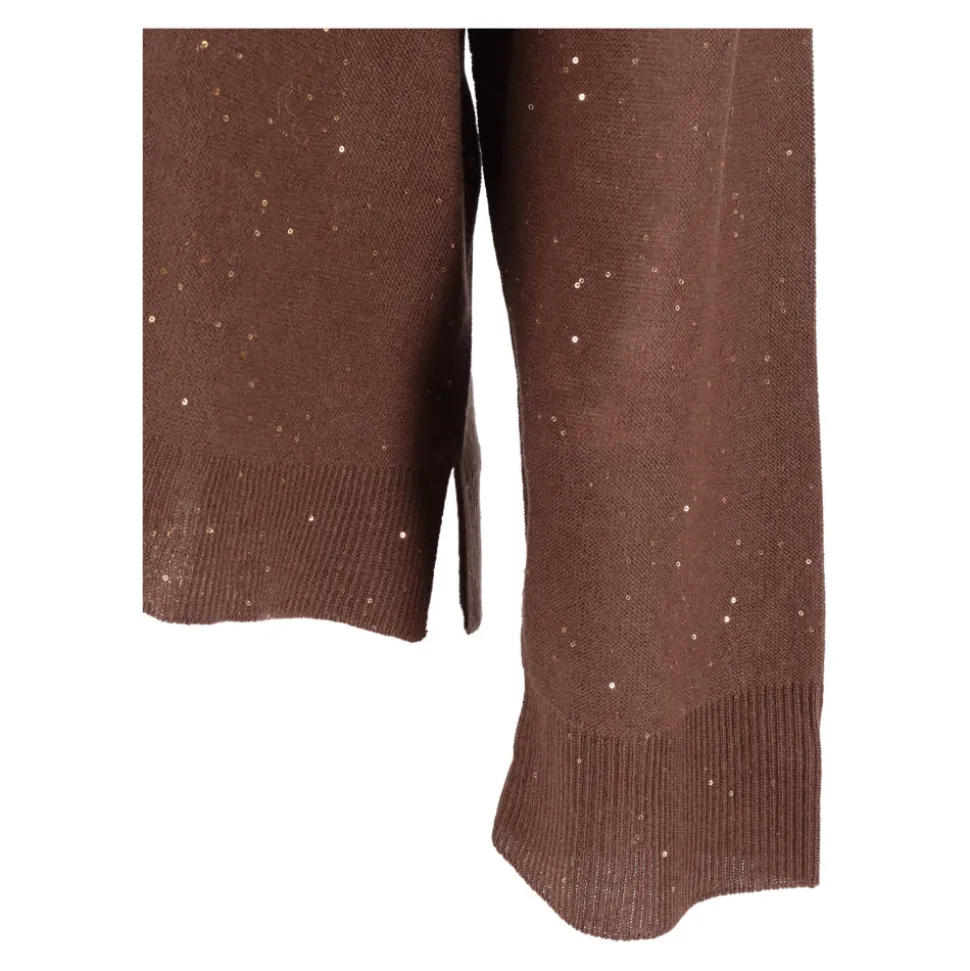 Maglia scollo V manica 3/4 in lana con paillettes