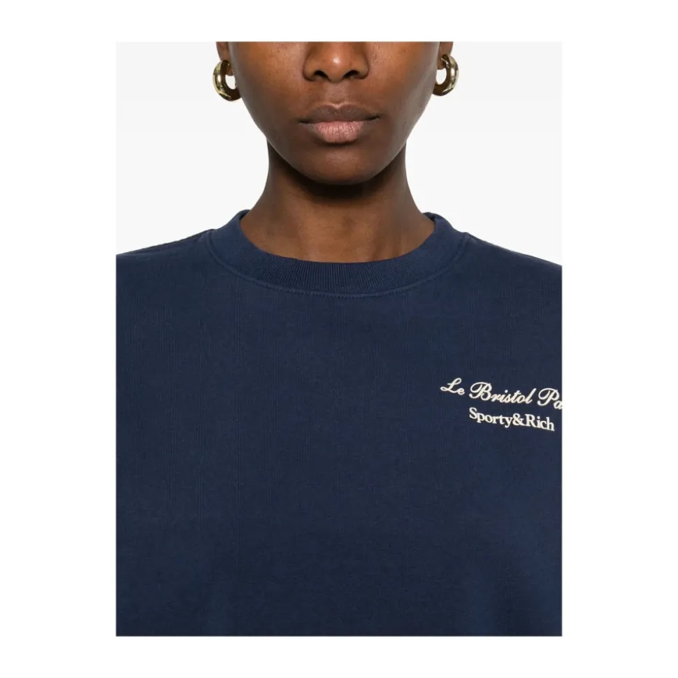 Navy Blue Logo Print Sweater