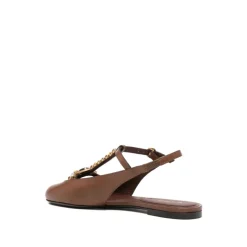 Niskie skórzane klapki Slingback z dżetami