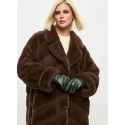 Oversized Faux Fur Coat - Brown