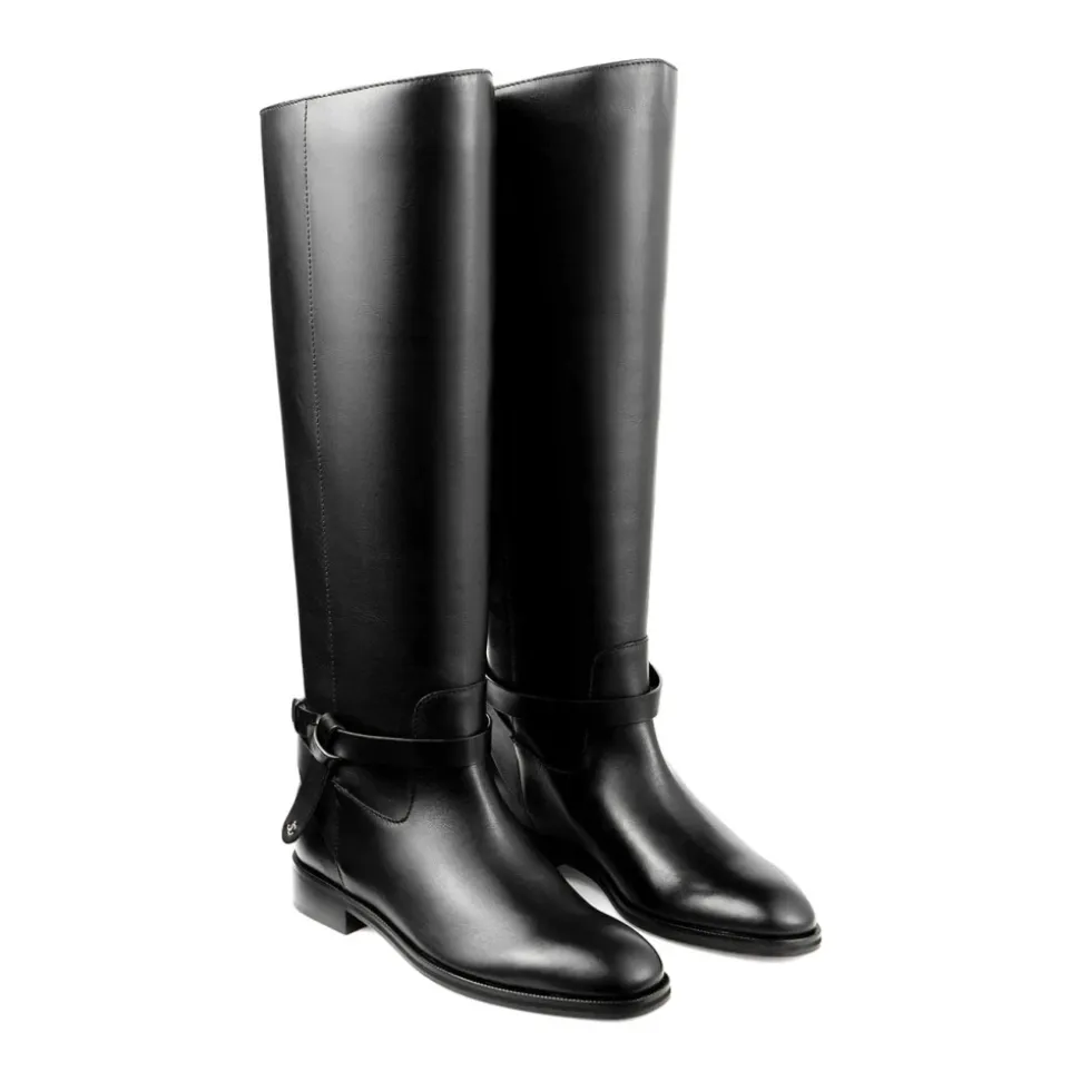 Płaskie Czarne Buty Skórzane