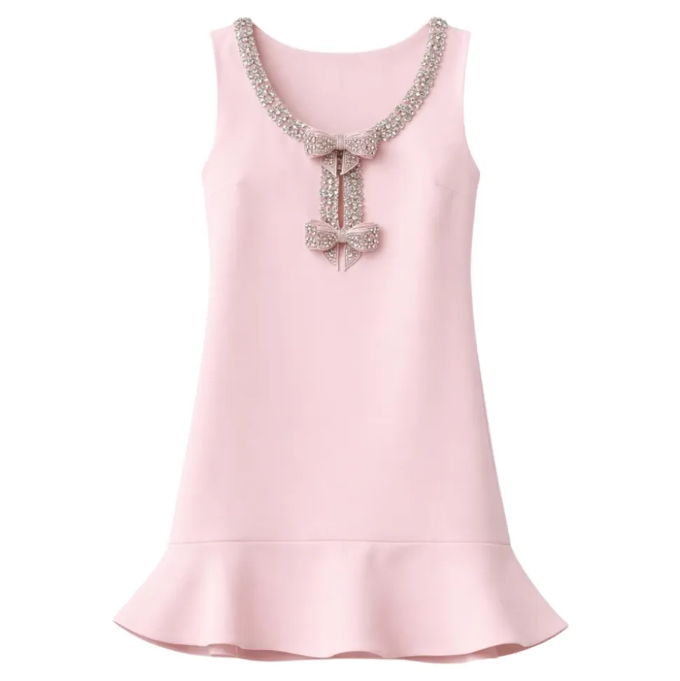 Ruffled Bow Crepe Mini Dress
