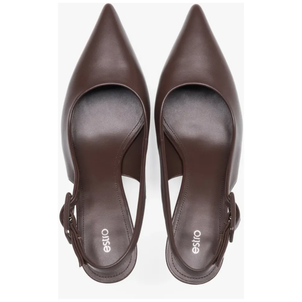 Skórzane Czółenka Slingback ze Szpilką