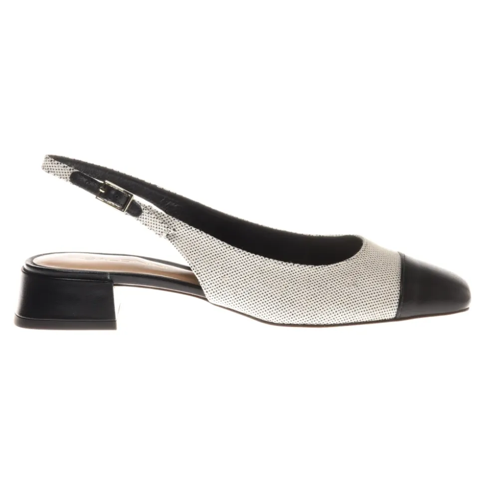 Slingback in nappa leather and canvas off white