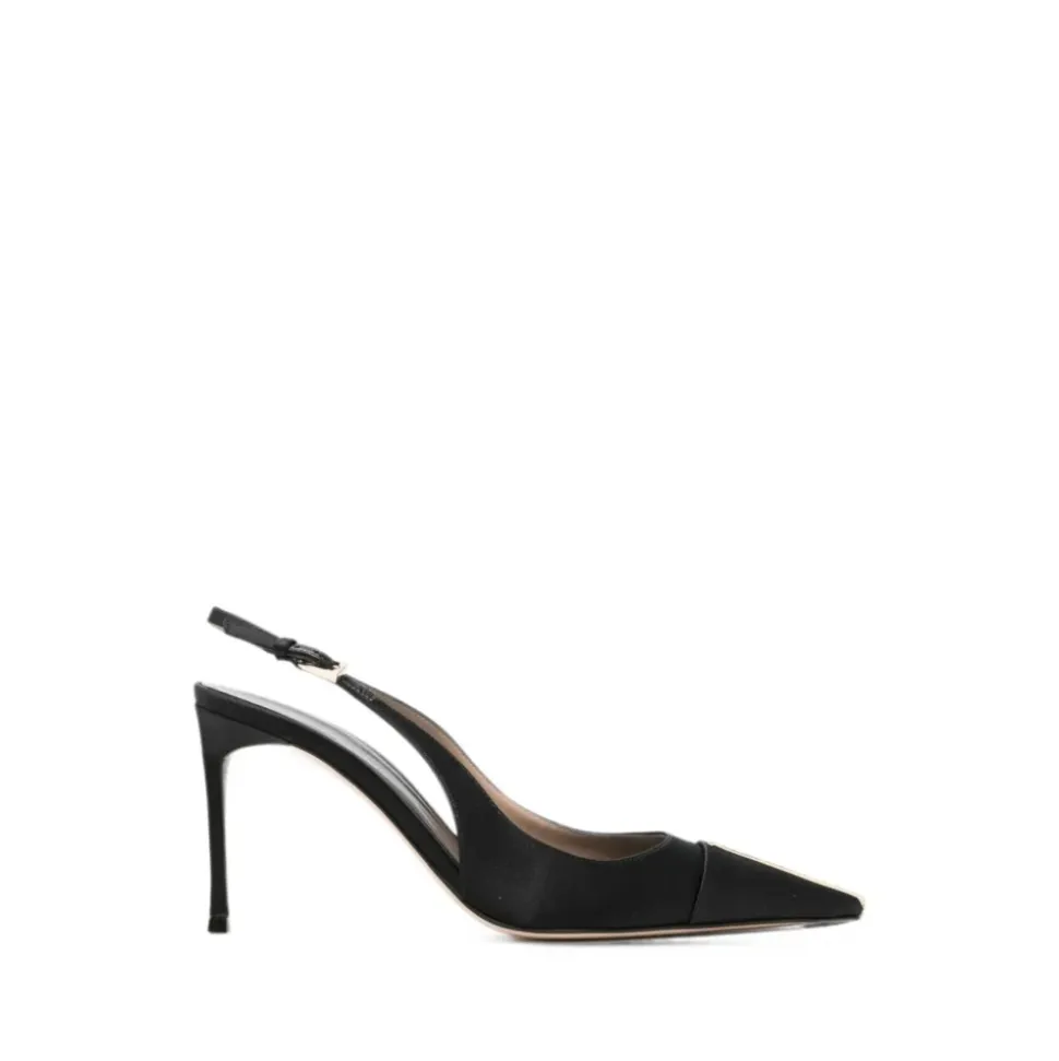 Slingback z satyny i kryształków