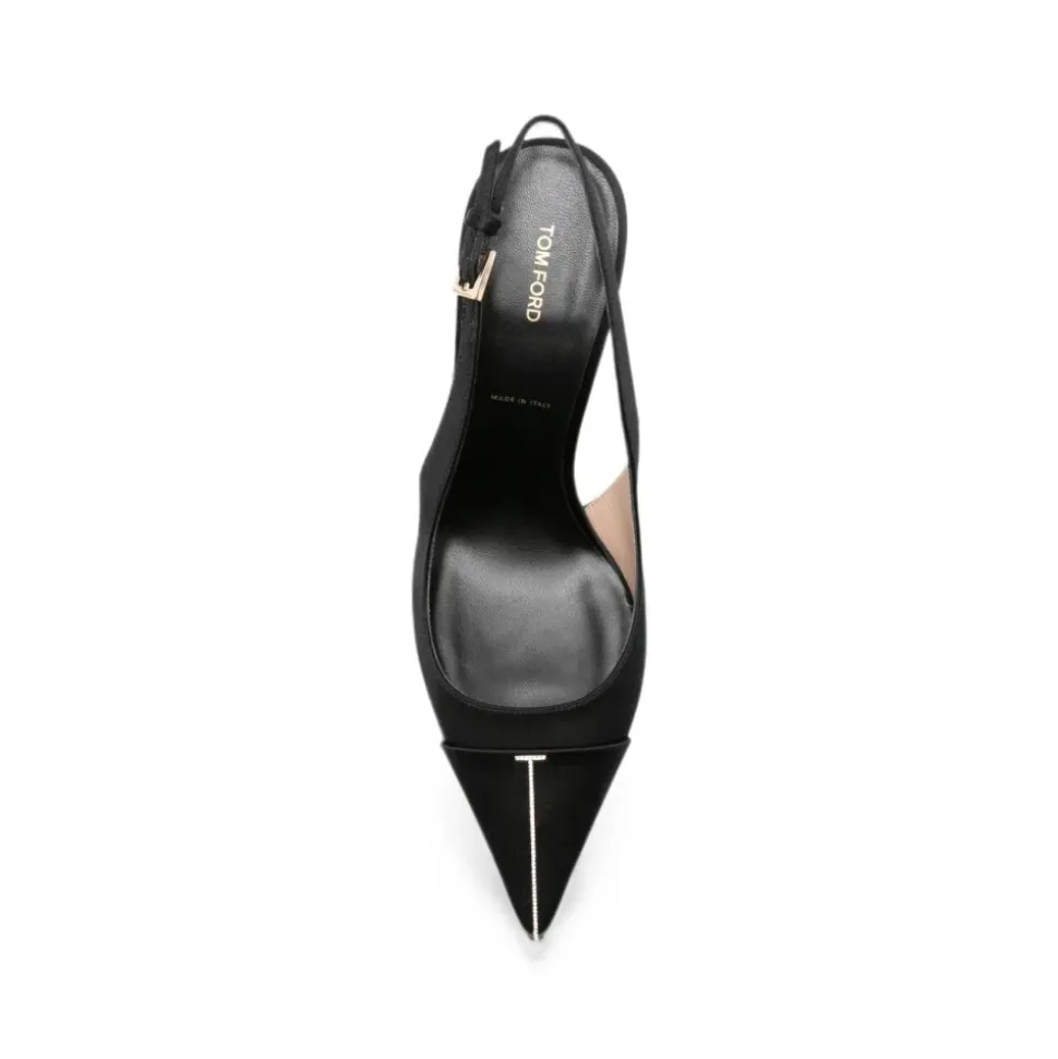 Slingback z satyny i kryształków