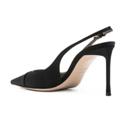 Slingback z satyny i kryształków