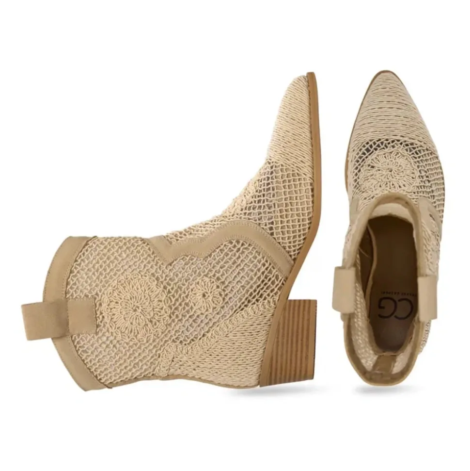 Suede Cowboy Boots - Beige