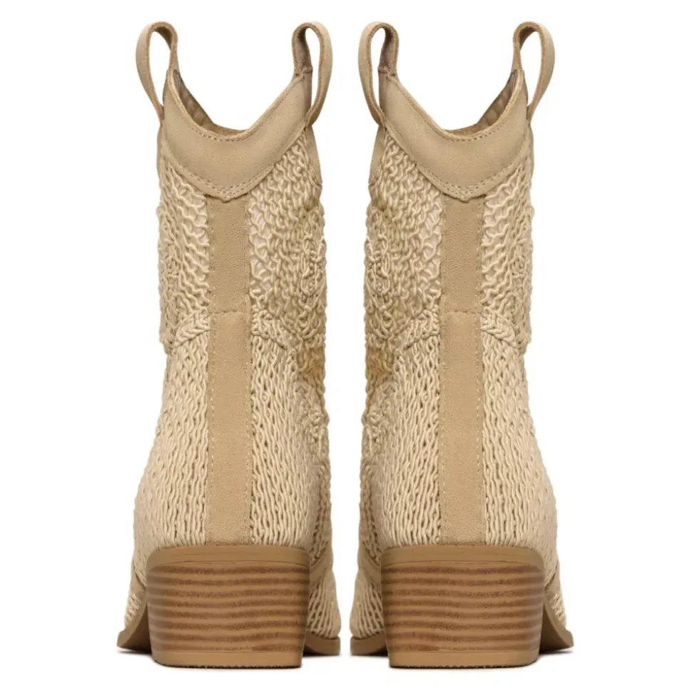 Suede Cowboy Boots - Beige